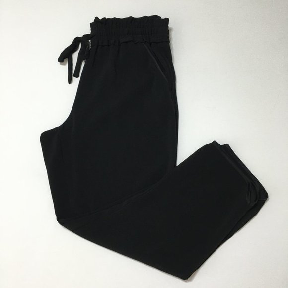 ZARA Baggy Elastic Waist Front Tie Cropped Slit Side Hem Black Size M Pu… - Picture 11 of 16